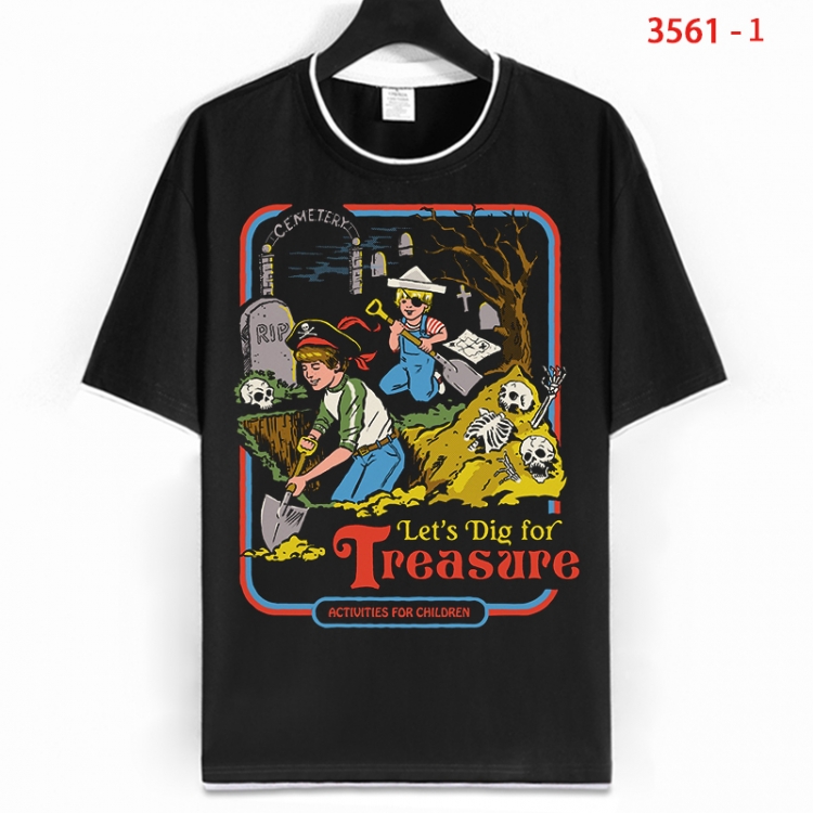 Evil illustration Cotton crew neck black and white trim short-sleeved T-shirt from S to 4XL HM-3561-1