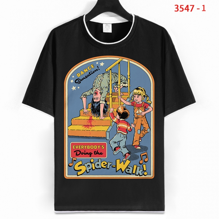 Evil illustration Cotton crew neck black and white trim short-sleeved T-shirt from S to 4XL HM-3547-1