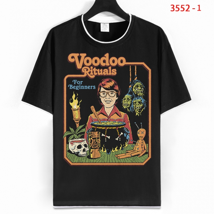 Evil illustration Cotton crew neck black and white trim short-sleeved T-shirt from S to 4XL HM-3552-1