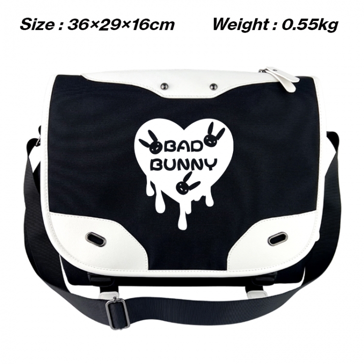 bad bunny Black and white anime waterproof nylon shoulder messenger bag schoolbag 36X29X16CM