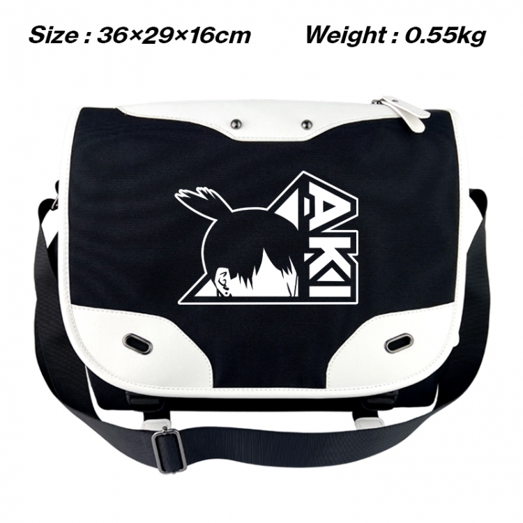 Chainsaw man Black and white anime waterproof nylon shoulder messenger bag schoolbag 36X29X16CM