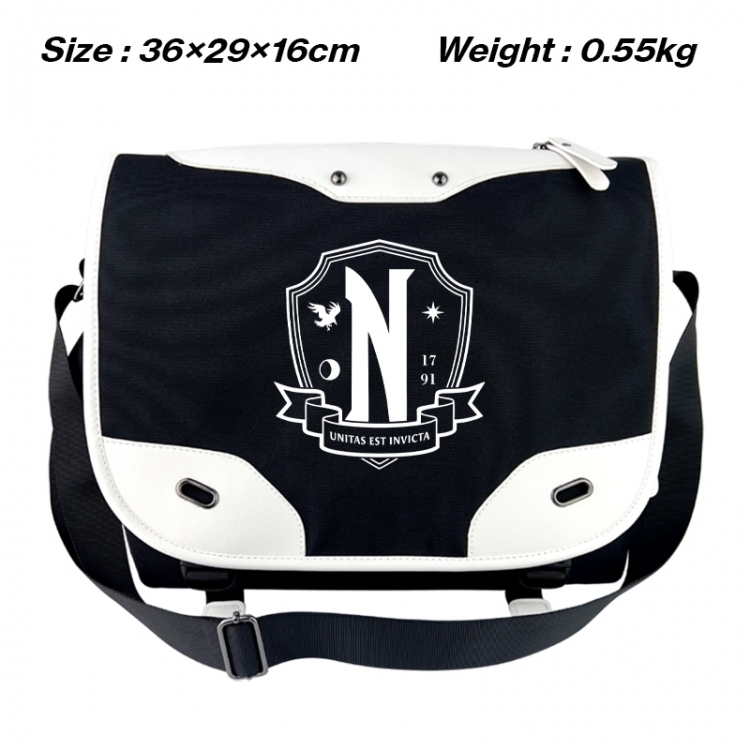 Black Wednesday Black and white anime waterproof nylon shoulder messenger bag schoolbag 36X29X16CM