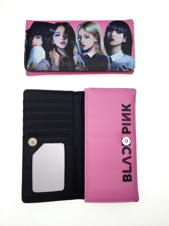 BLACK PINK Anime full color button PU long wallet 381