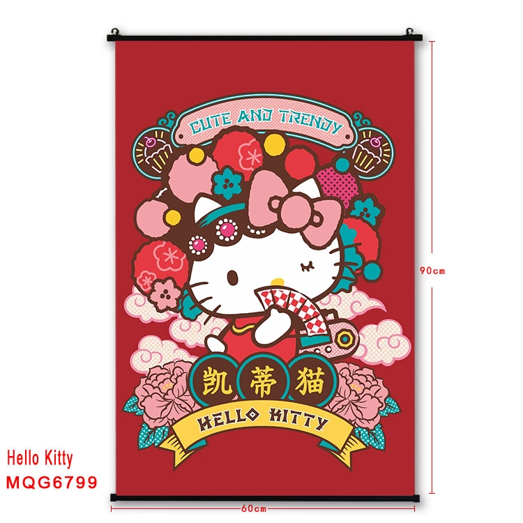 hello kitty Anime black Plastic rod Cloth painting Wall Scroll 60X90CM  MQG-6799