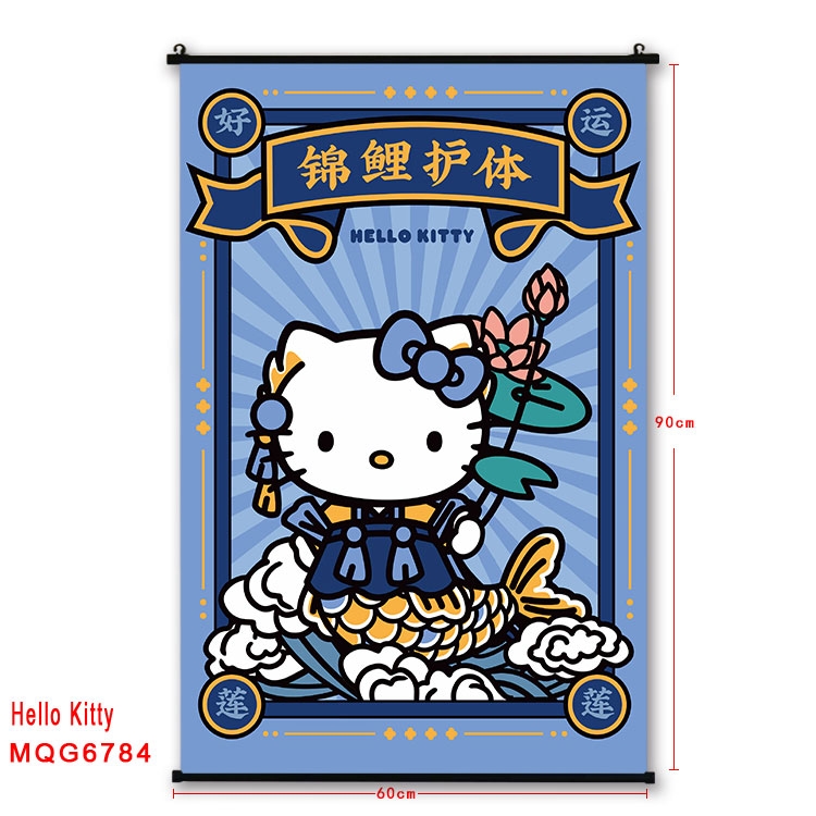 hello kitty Anime black Plastic rod Cloth painting Wall Scroll 60X90CM MQG-6784