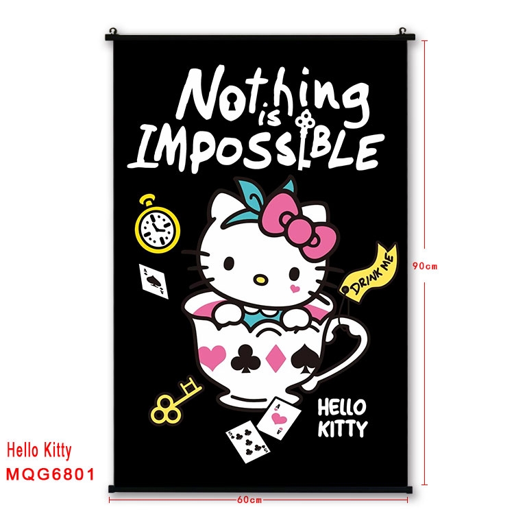 hello kitty Anime black Plastic rod Cloth painting Wall Scroll 60X90CM MQG-6801