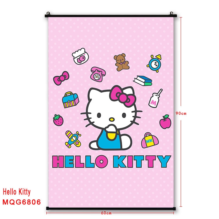 hello kitty Anime black Plastic rod Cloth painting Wall Scroll 60X90CM MQG-6806