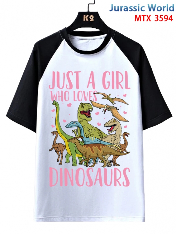 Jurassic World Anime raglan sleeve cotton T-shirt from XS to 3XL MTX-3594-1