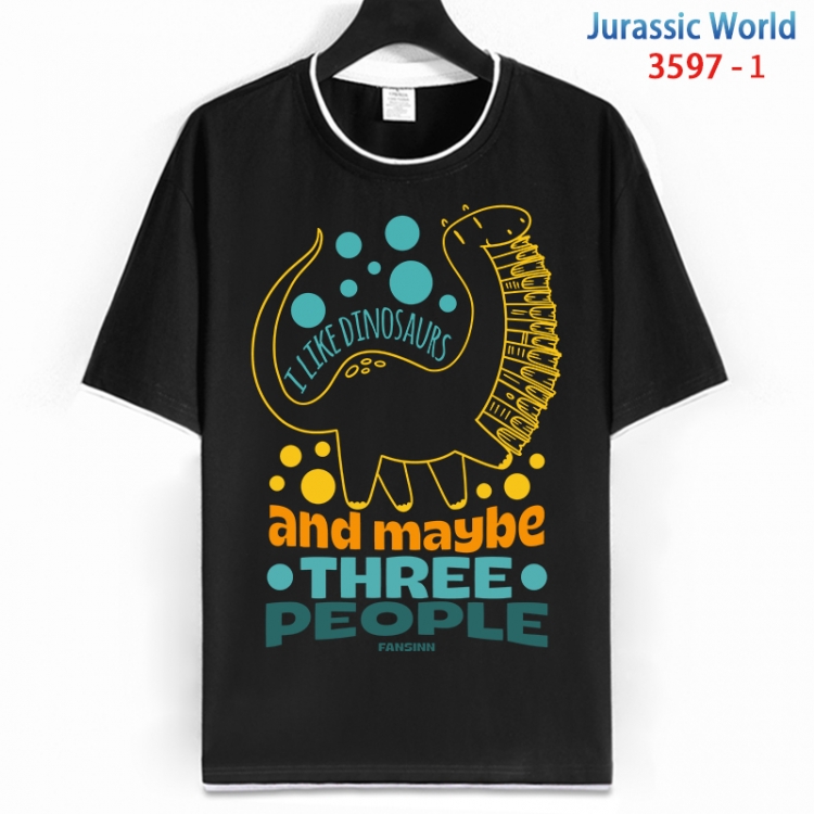 Jurassic World Cotton crew neck black and white trim short-sleeved T-shirt from S to 4XL HM-3597-1