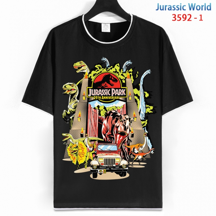 Jurassic World Cotton crew neck black and white trim short-sleeved T-shirt from S to 4XL HM-3592-1