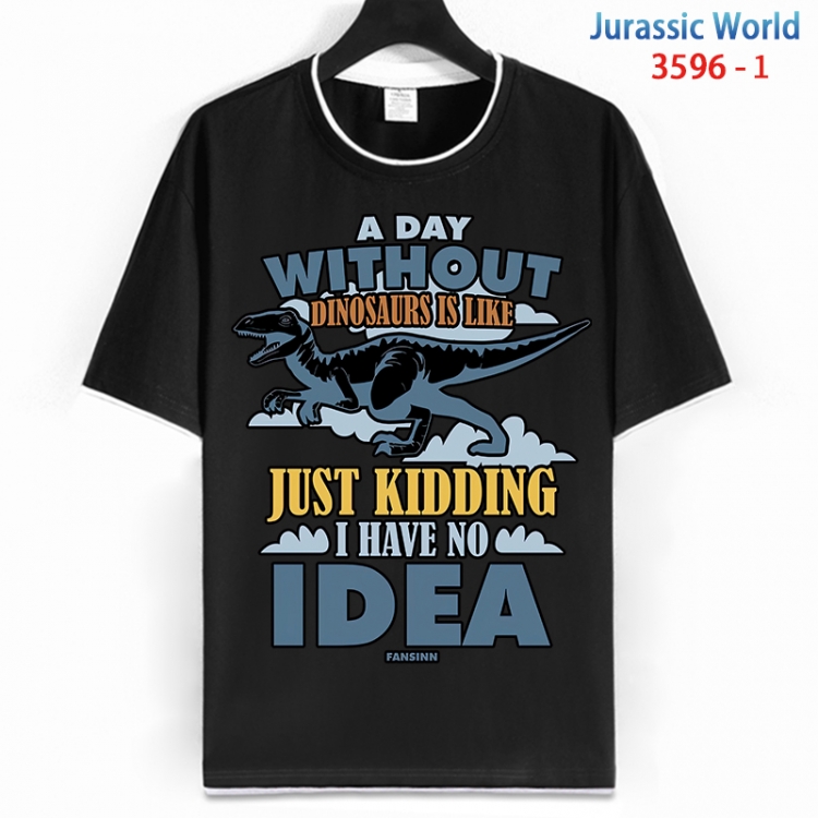 Jurassic World Cotton crew neck black and white trim short-sleeved T-shirt from S to 4XL HM-3596-1