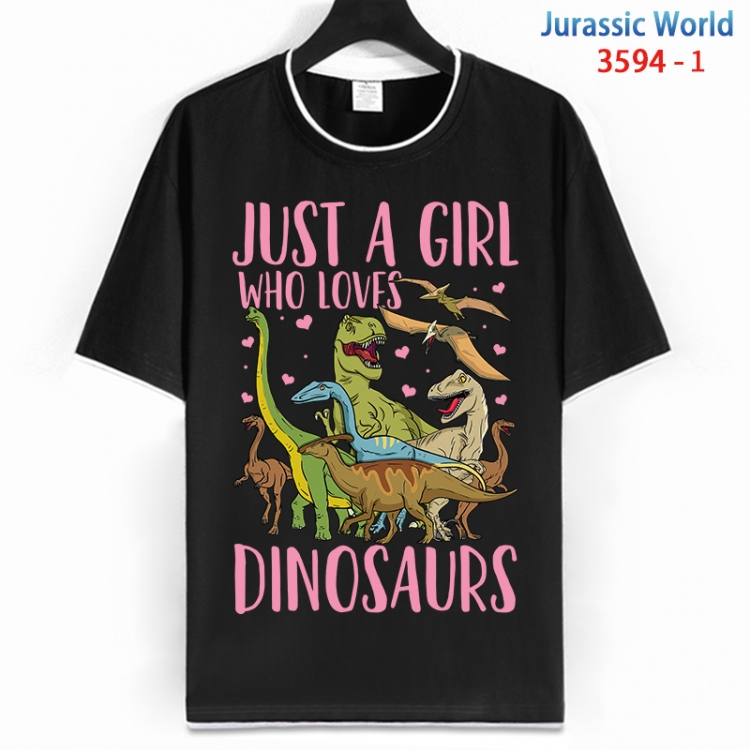 Jurassic World Cotton crew neck black and white trim short-sleeved T-shirt from S to 4XL HM-3594-1