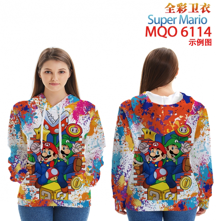 Super Mario Long sleeve hooded patch pocket cotton sweatshirt from 2XS to 4XL MQO6114