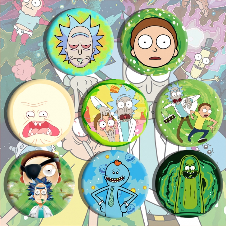 Rick and Morty Anime tinplate brooch badge a set of 8