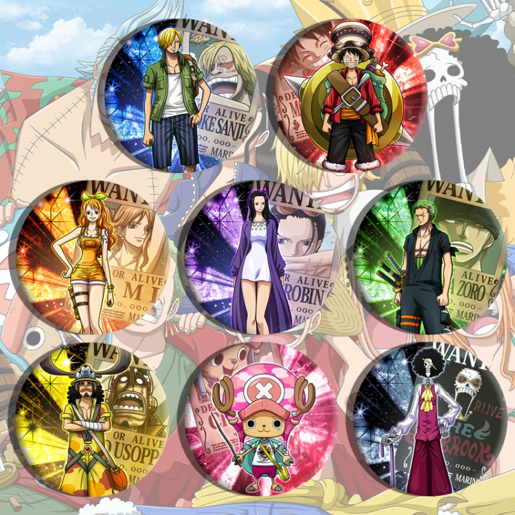 One Piece Anime tinplate brooch badge a set of 8