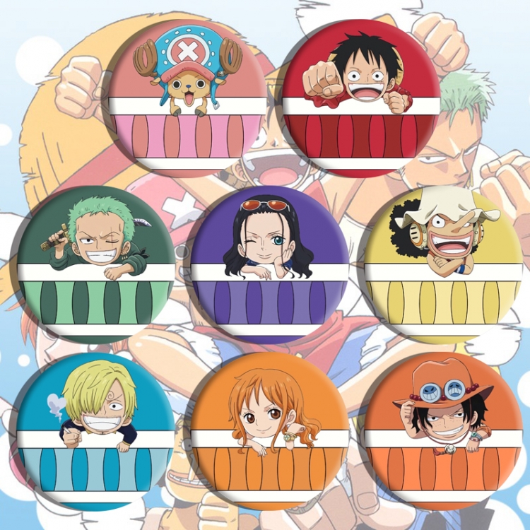 One Piece Anime tinplate brooch badge a set of 8
