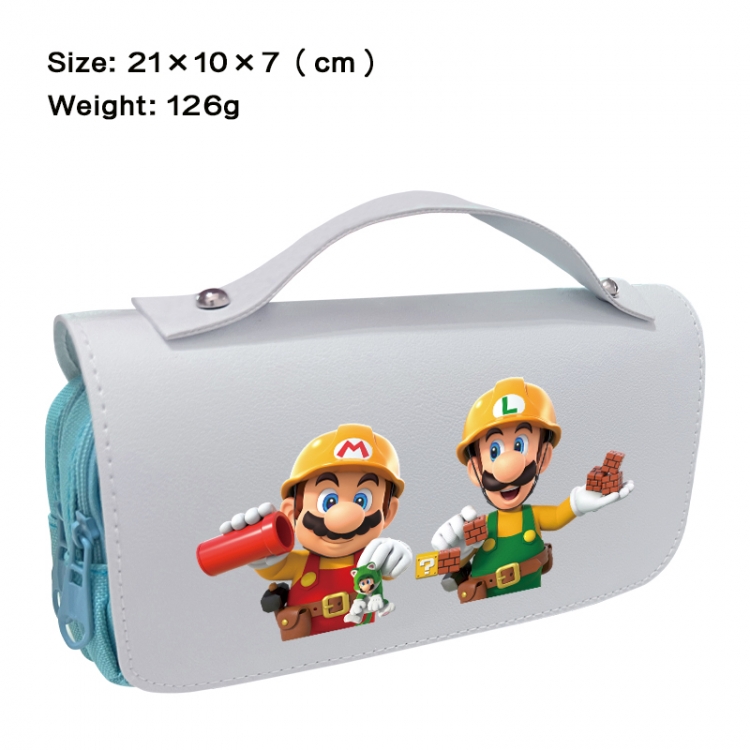 Super Mario Anime PU canvas flip three color portable pen bag 21X10X7cm