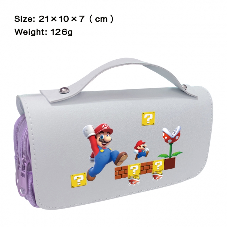 Super Mario Anime PU canvas flip three color portable pen bag 21X10X7cm