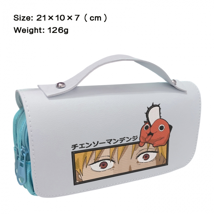 Chainsaw man Anime PU canvas flip three color portable pen bag 21X10X7cm
