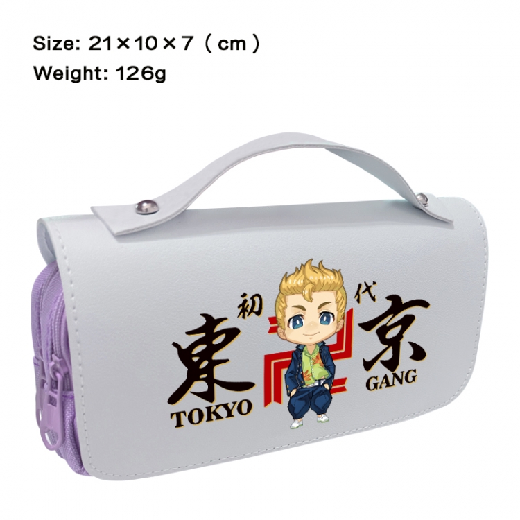 Tokyo Revengers  Anime PU canvas flip three color portable pen bag 21X10X7cm