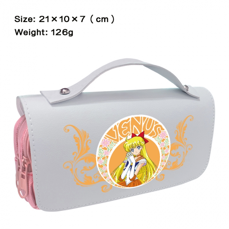 sailormoon Anime PU canvas flip three color portable pen bag 21X10X7cm