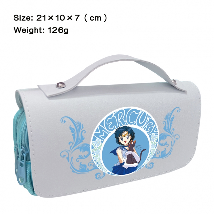 sailormoon Anime PU canvas flip three color portable pen bag 21X10X7cm