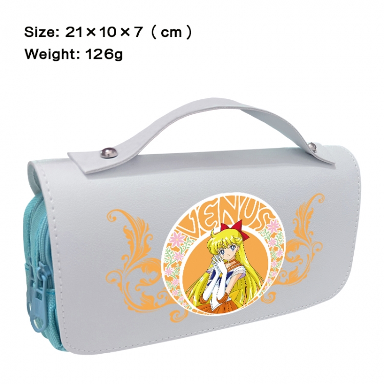 sailormoon Anime PU canvas flip three color portable pen bag 21X10X7cm