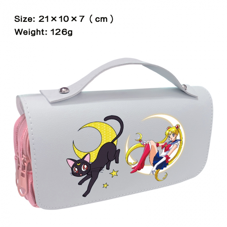 sailormoon Anime PU canvas flip three color portable pen bag 21X10X7cm