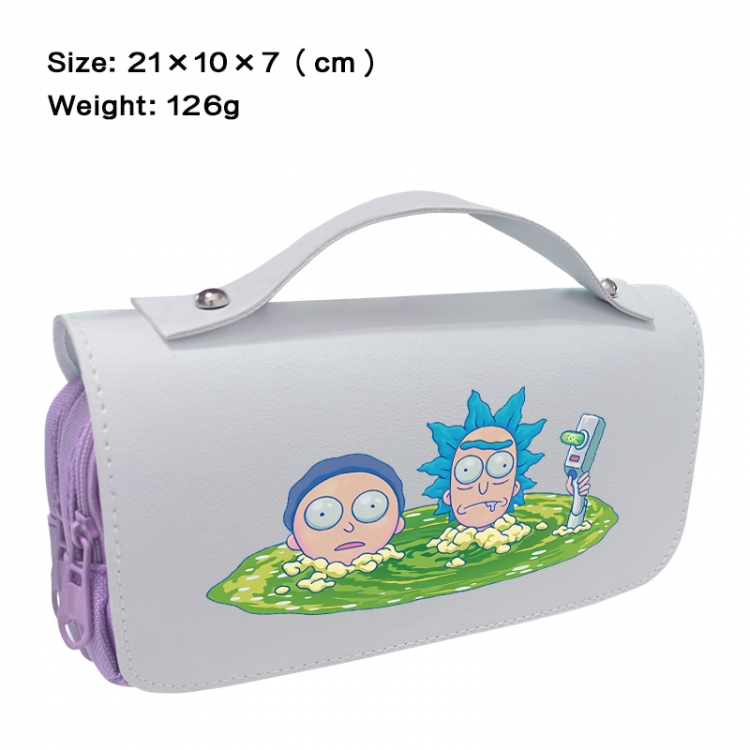 Rick and Morty Anime PU canvas flip three color portable pen bag 21X10X7cm