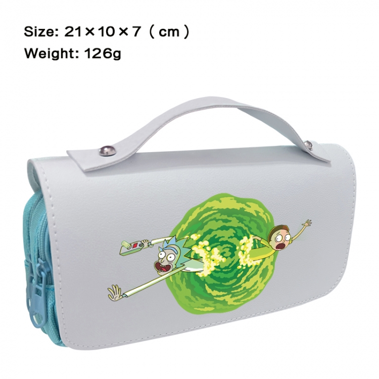 Rick and Morty Anime PU canvas flip three color portable pen bag 21X10X7cm