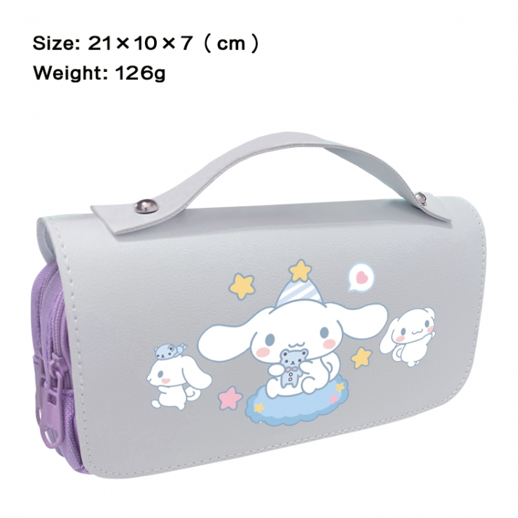 Sanrio Anime PU canvas flip three color portable pen bag 21X10X7cm