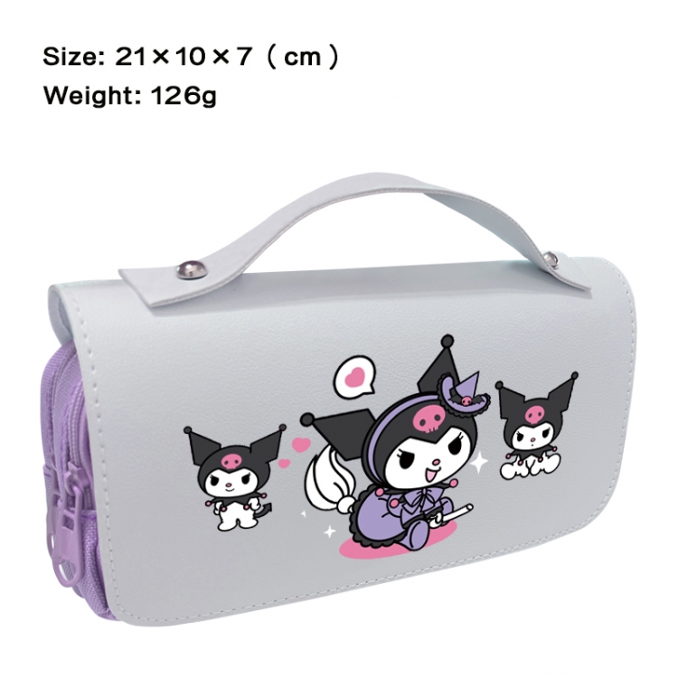 Sanrio Anime PU canvas flip three color portable pen bag 21X10X7cm
