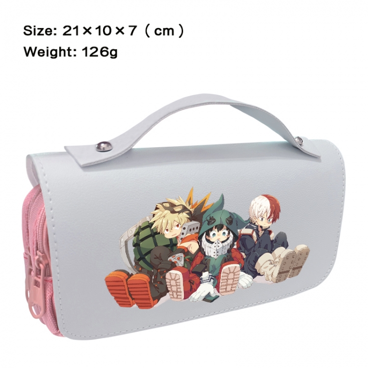 My Hero Academia Anime PU canvas flip three color portable pen bag 21X10X7cm