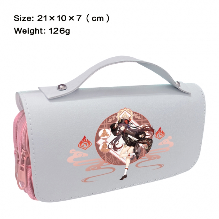 Genshin Impact Anime PU canvas flip three color portable pen bag 21X10X7cm