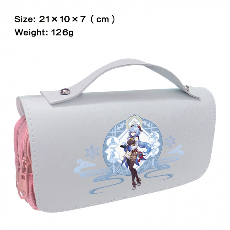 Genshin Impact Anime PU canvas flip three color portable pen bag 21X10X7cm