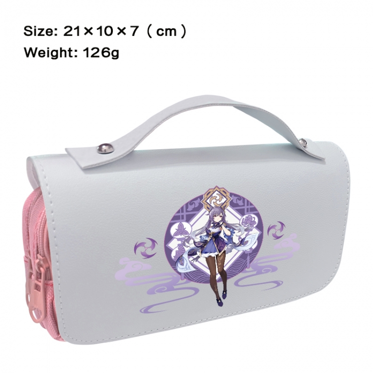 Genshin Impact Anime PU canvas flip three color portable pen bag 21X10X7cm