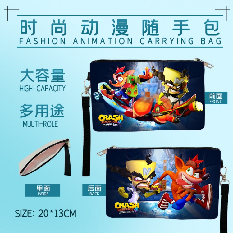 Crash Bandicoot  Anime Fashion Large Capacity Carrying Bag 20x13cm