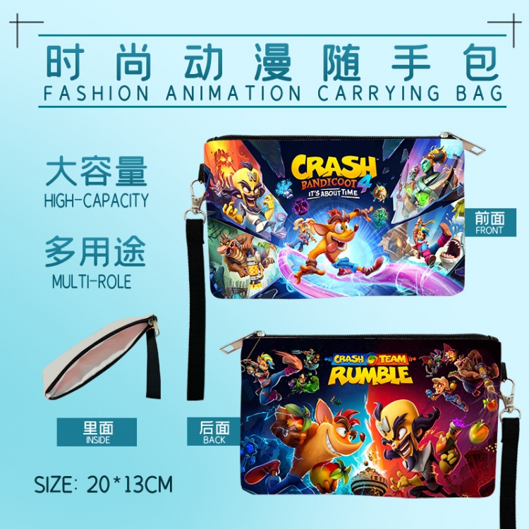 Crash Bandicoot  Anime Fashion Large Capacity Carrying Bag 20x13cm