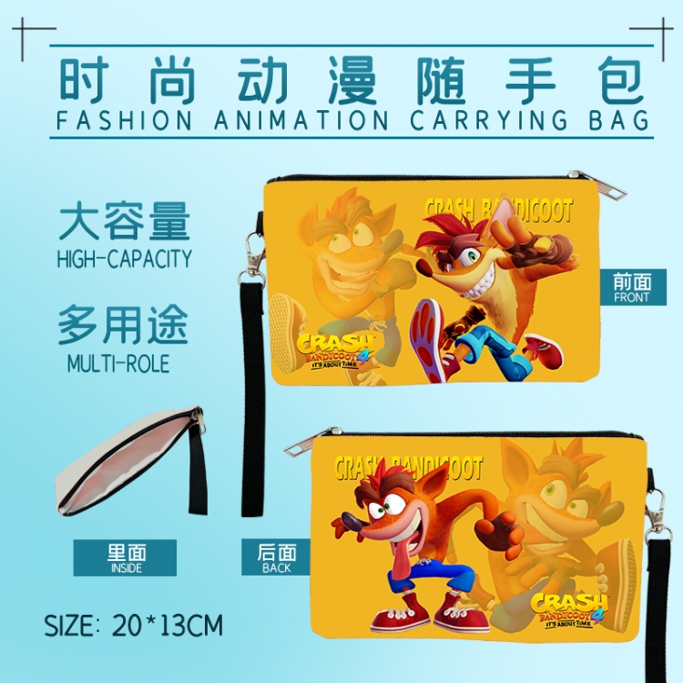 Crash Bandicoot  Anime Fashion Large Capacity Carrying Bag 20x13cm