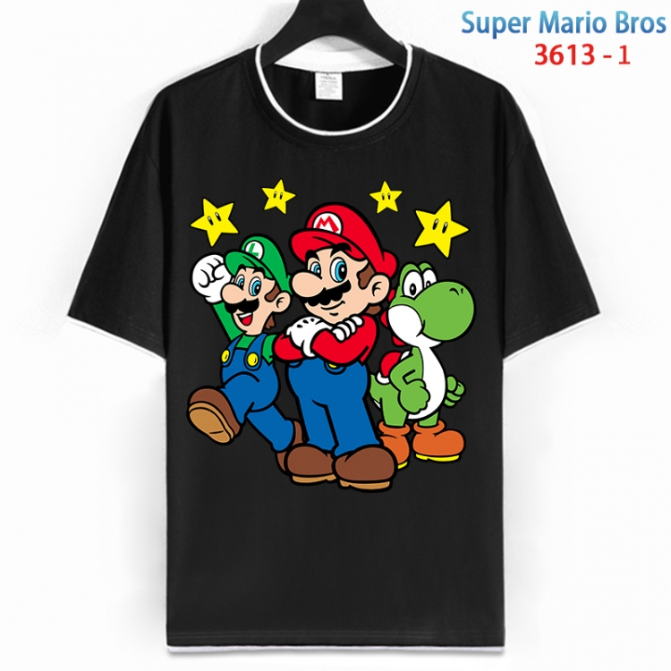 Super Mario Cotton crew neck black and white trim short-sleeved T-shirt from S to 4XL  HM-3613-1