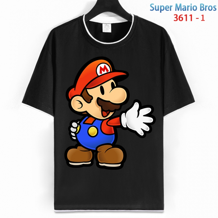 Super Mario Cotton crew neck black and white trim short-sleeved T-shirt from S to 4XL  HM-3611-1