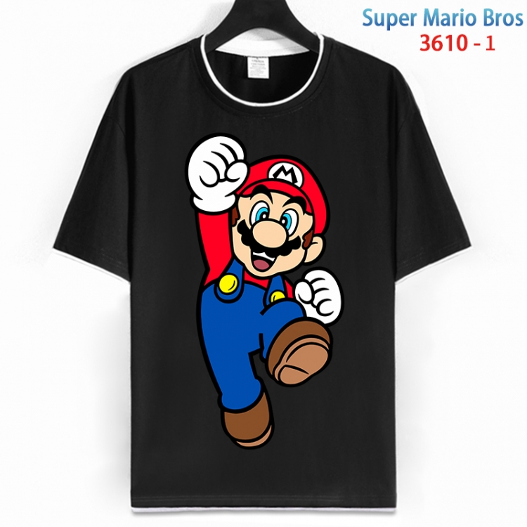 Super Mario Cotton crew neck black and white trim short-sleeved T-shirt from S to 4XL  HM-3610-1