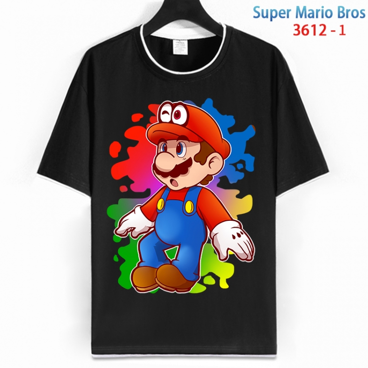Super Mario Cotton crew neck black and white trim short-sleeved T-shirt from S to 4XL HM-3612-1