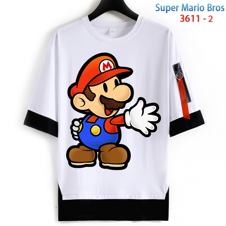 Super Mario Cotton Crew Neck Fake Two-Piece Short Sleeve T-Shirt from S to 4XL  HM-3611