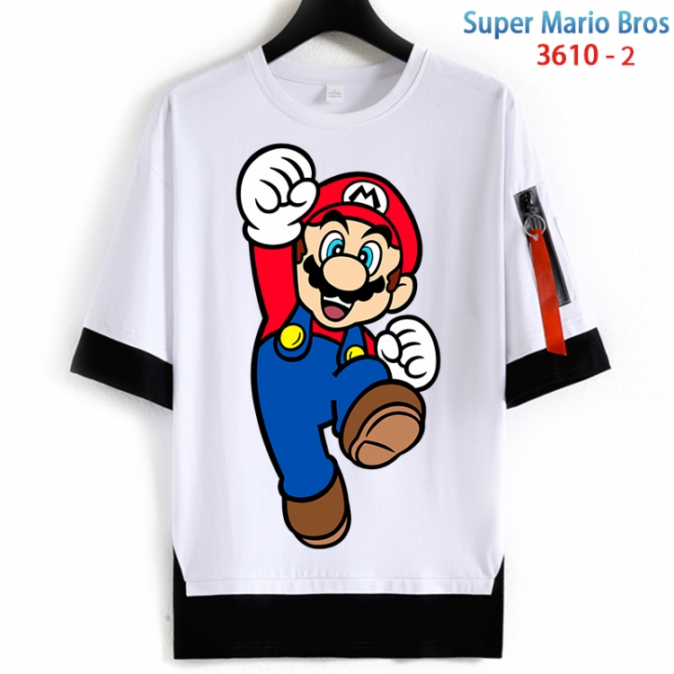 Super Mario Cotton Crew Neck Fake Two-Piece Short Sleeve T-Shirt from S to 4XL  HM-3610