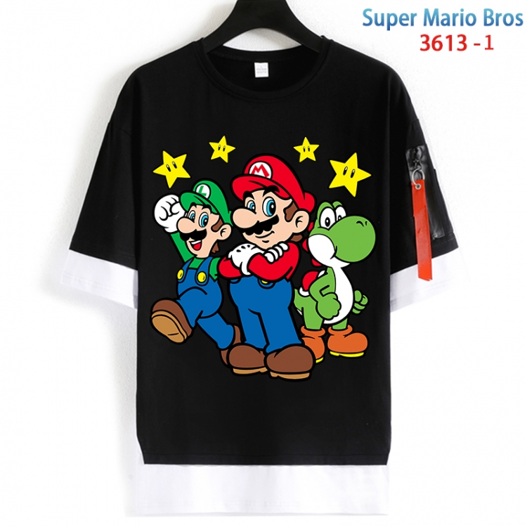 Super Mario Cotton Crew Neck Fake Two-Piece Short Sleeve T-Shirt from S to 4XL HM-3613