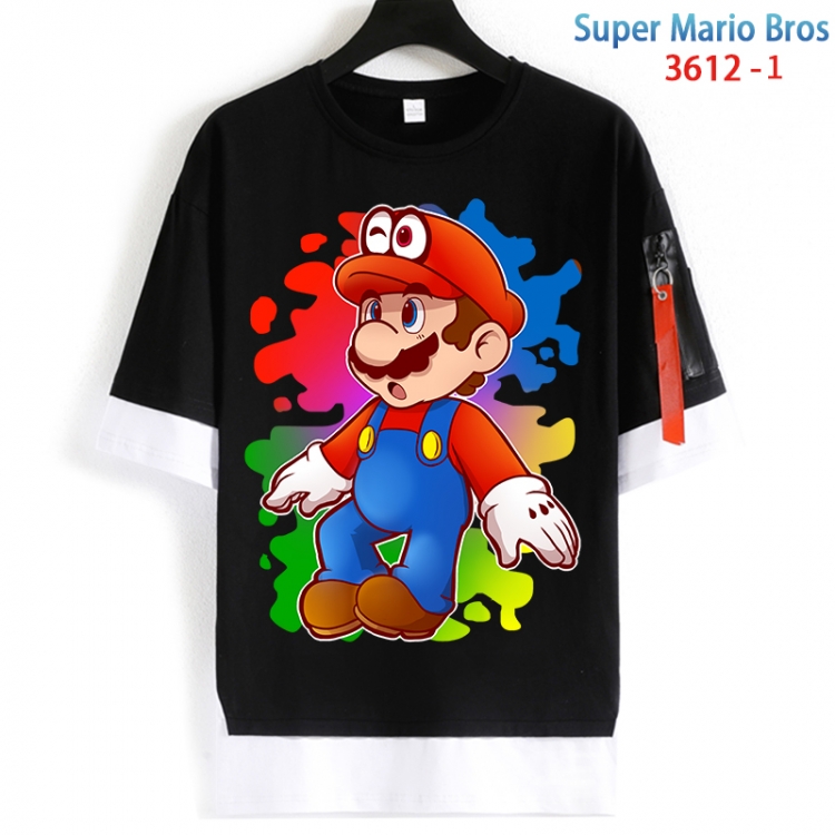 Super Mario Cotton Crew Neck Fake Two-Piece Short Sleeve T-Shirt from S to 4XL  HM-3612