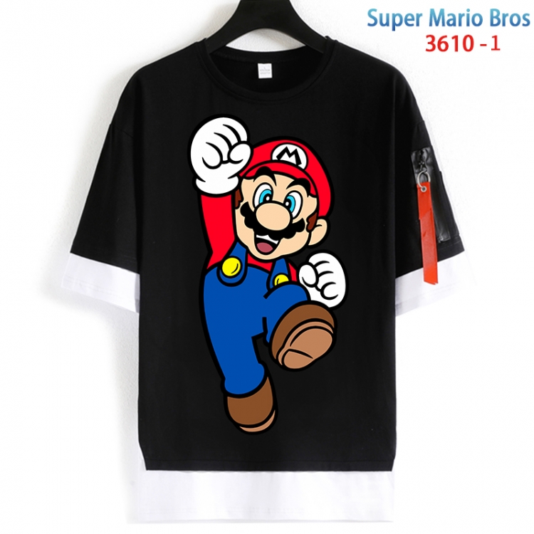 Super Mario Cotton Crew Neck Fake Two-Piece Short Sleeve T-Shirt from S to 4XL HM-3610