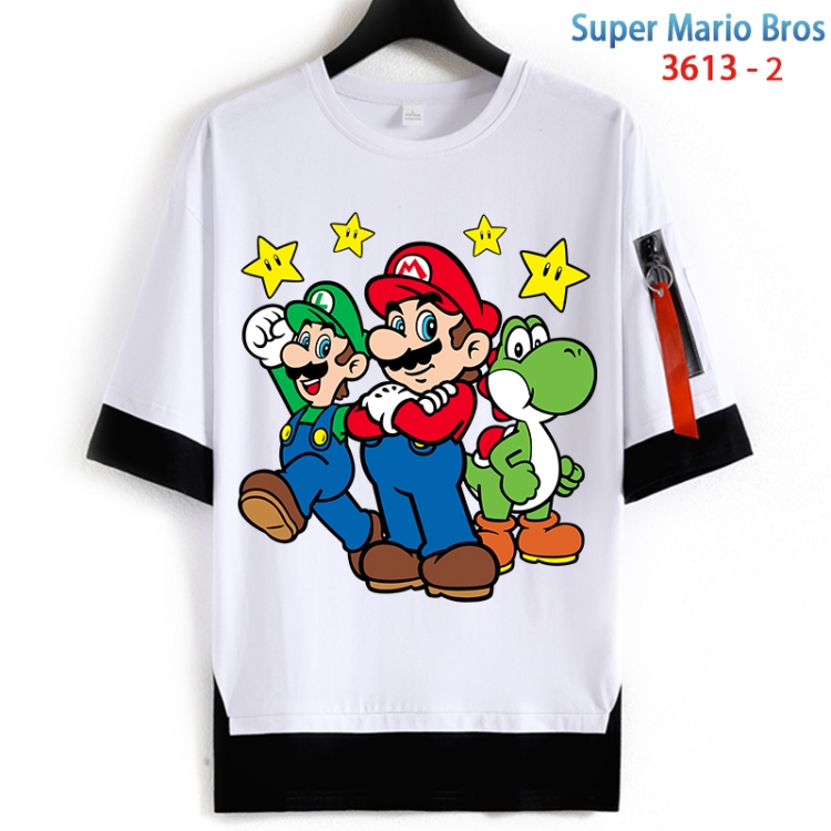 Super Mario Cotton Crew Neck Fake Two-Piece Short Sleeve T-Shirt from S to 4XL  HM-3613