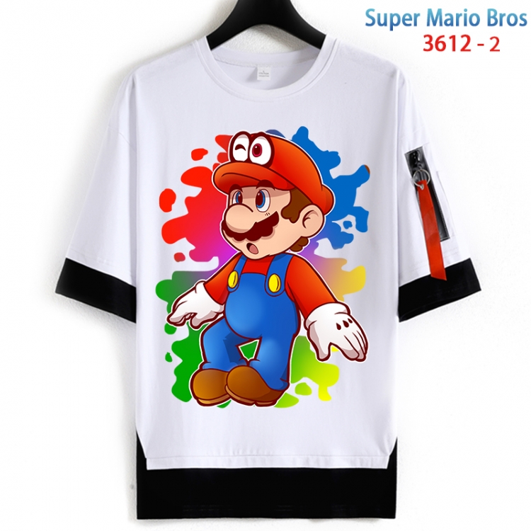 Super Mario Cotton Crew Neck Fake Two-Piece Short Sleeve T-Shirt from S to 4XL HM-3612
